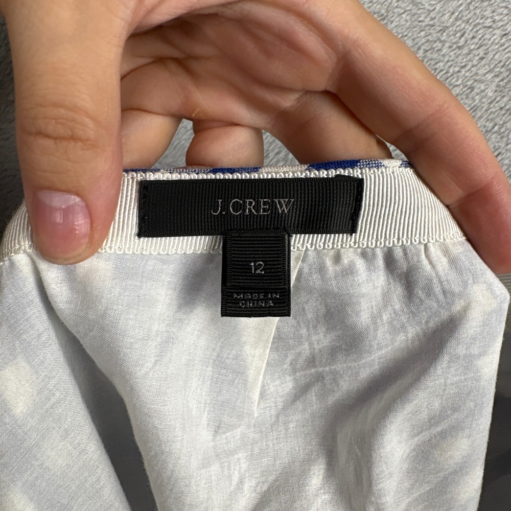 J.Crew Skirt Mini Gingham Linen A-Line 12 Blue White Pockets Preppy Vacation - Picture 3 of 7